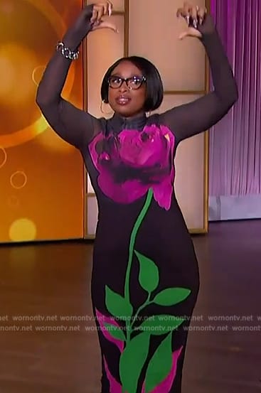 Jennifer’s black floral mesh dress on The Jennifer Hudson Show
