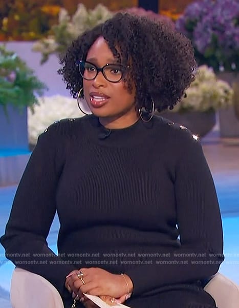 Jennifer’s black button shoulder dress on The Jennifer Hudson Show