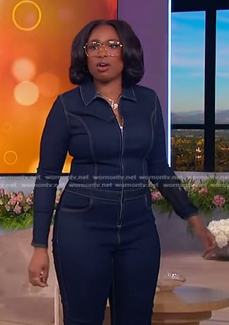 Jennifer’s denim zip front jumpsuit on The Jennifer Hudson Show