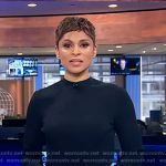 Jericka’s black ribbed top and leather skirt on CBS Evening News