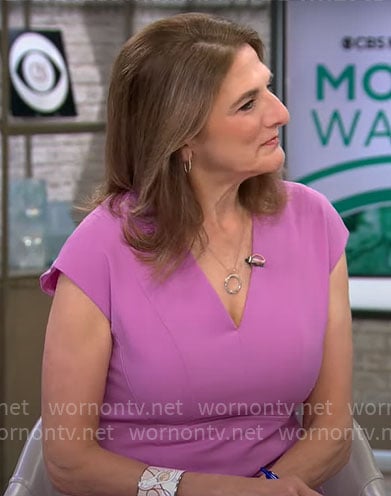 Jill Schlesinger’s pink v-neck sheath dress on CBS Mornings