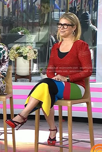 Jill’s red sweater and multicolor skirt on Today