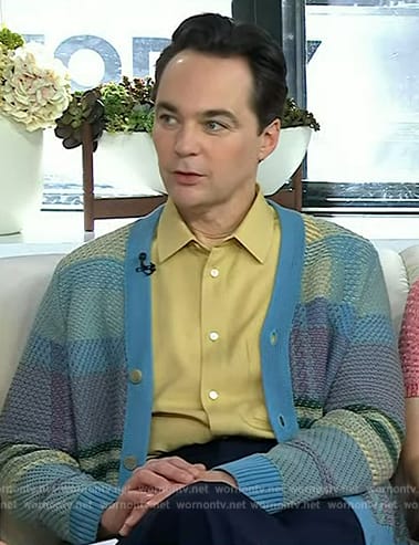 Jim Parson’s blue stripe cardigan on Today