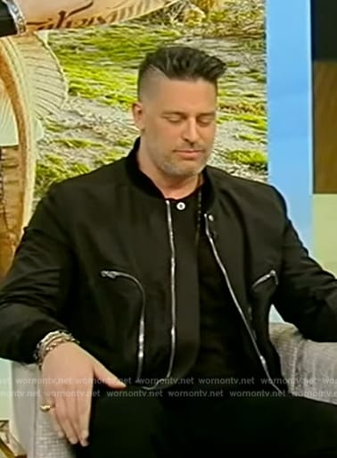 Joe Manganiello’s black zip pocket jacket on Tamron Hall Show