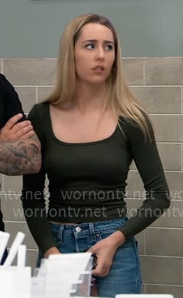 Josslyn’s olive green square neck top on General Hospital