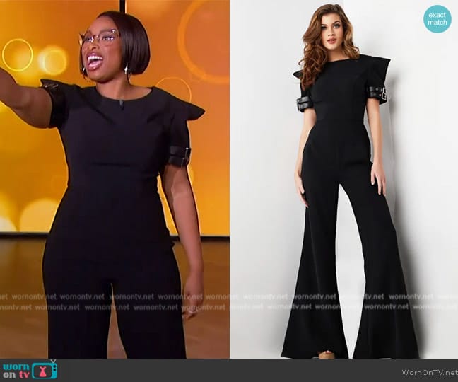 Jovani Black Short Sleeve Open Back Jumpsuit worn by Jennifer Hudson on The Jennifer Hudson Show