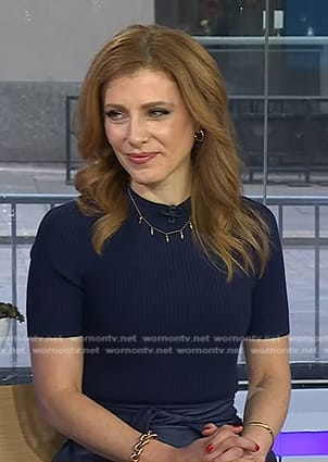Julia Boorstin’s navy mixed media midi dress on Today