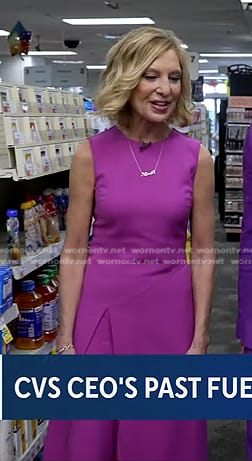 Karen S. Lynch’s pink sleeveless midi dress on CBS Evening News