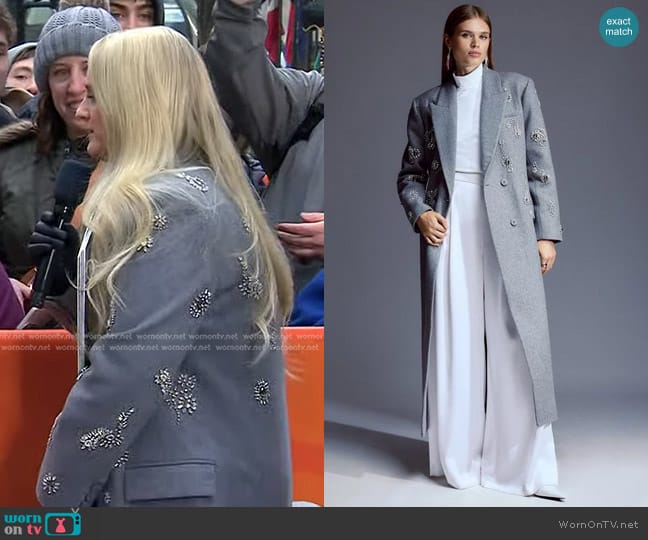 Karen Millen Tailored Wool Blend Embellished Maxi Coat worn by Meghan Trainor on Today