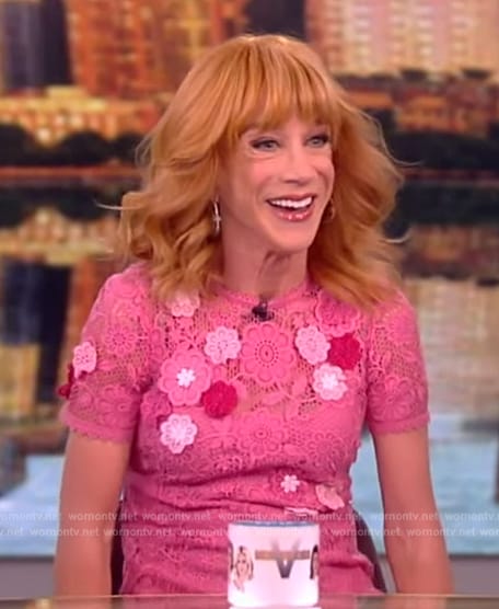 Kathy Griffin’s pink floral lace dress on The View
