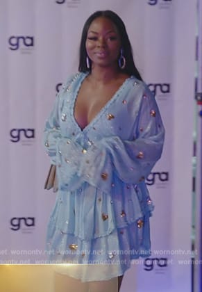 Keiarna’s blue embellished mini dress on The Real Housewives of Potomac