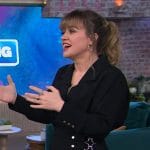 Kelly’s black metal detail mini dress on The Kelly Clarkson Show