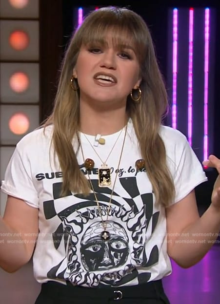Kelly’s white sublime graphic tee on The Kelly Clarkson Show