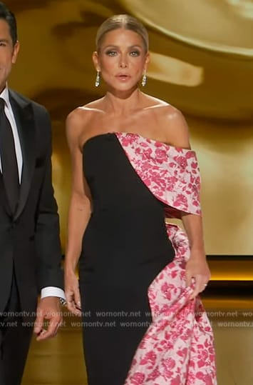Kelly’s black off shoulder floral gown on Live with Kelly and Mark