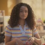 Kiela’s blue stripe knit polo on Grown-ish