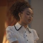 Kiela’s white contrast lace top on Grown-ish