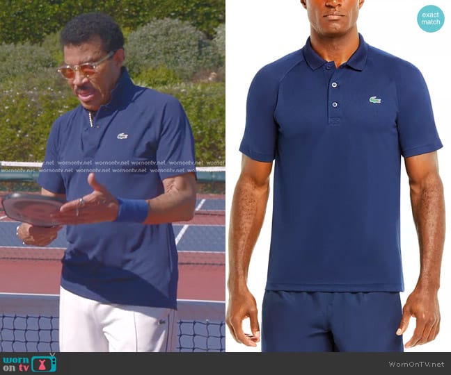 Lacoste Sport Breathable Run-Resistant Interlock Polo Shirt in Navy Blue worn by Lionel Richie on American Idol