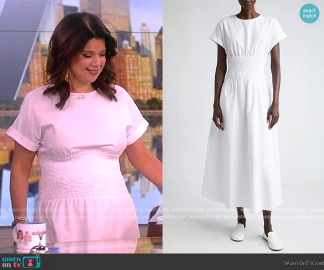 Lafayette 148 Smocked Waist Cotton Poplin Midi Dress worn by Ana Navarro on The View