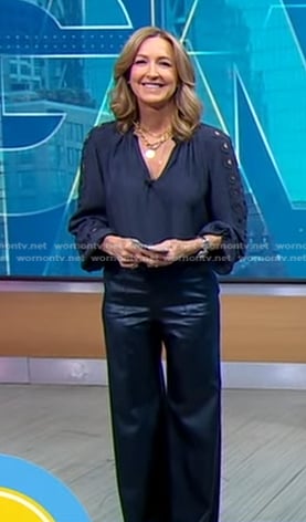 Lara’s navy cutout blouse and leather pants on Good Morning America