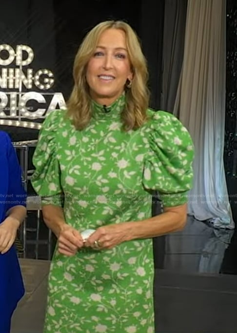 Lara’s green floral puff sleeve mini dress on Good Morning America