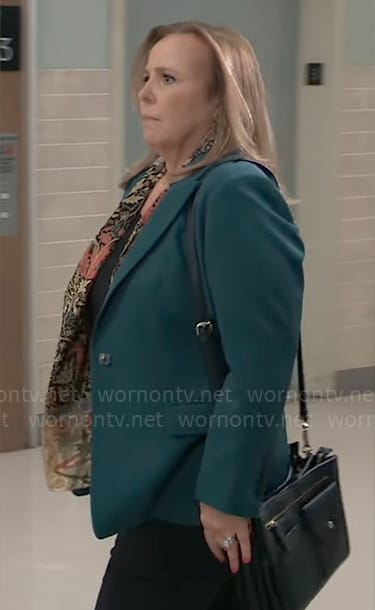 Laura’s teal green blazer on General Hospital