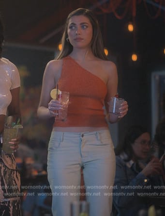 Lauryn’s orange one shoulder top on Grown-ish