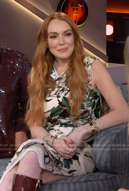 Lindsay Lohan’s floral print dress on The Kelly Clarkson Show