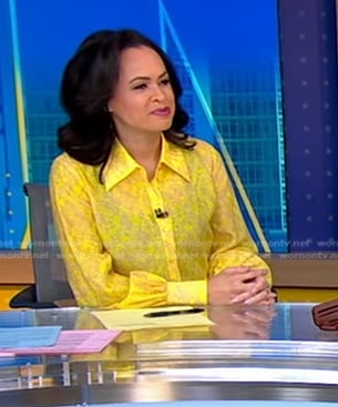 Linsey’s yellow printed blouse on Good Morning America