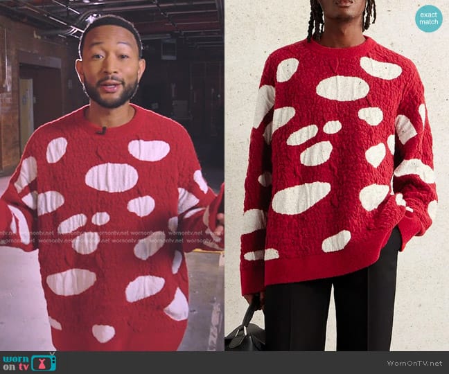 Loewe Mushroom-Jacquard Textured-Knit Sweater worn by John Legend on The Voice