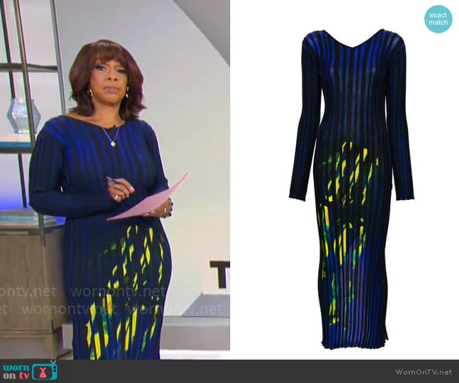 Louisa Ballou V-neck ribbed maxi dress worn by Gayle King on CBS Mornings