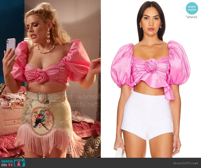For Love & Lemons Judith Crop Blouse worn by Summer Dutkowsky (Busy Philipps) on Girls5eva