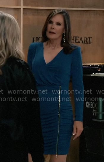 Lucy’s blue ruched zip front dress on General Hospital