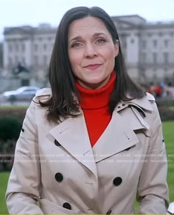 Maggie Rulli’s beige trench coat on Good Morning America