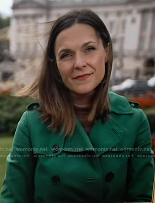 Maggie’s green trench coat on Good Morning America