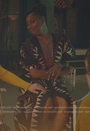 Malika’s geometric print dress on Good Trouble