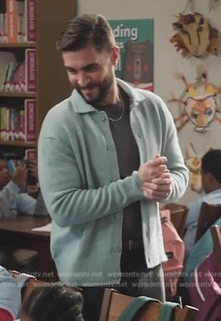 Manny’s light blue cardigan on Abbott Elementary