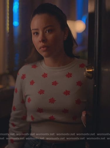 Mariana’s blue star print cropped sweatshirt on Good Trouble