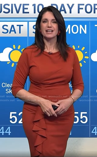Maria’s brown ruffle side sheath dress on Today