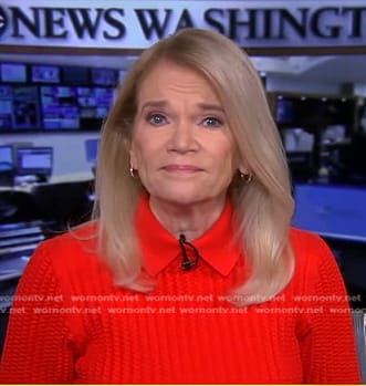 Martha’s red cable knit polo sweater on Good Morning America