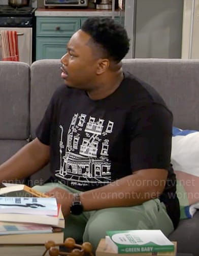 Marty’s black graphic t-shirt on The Neighborhood