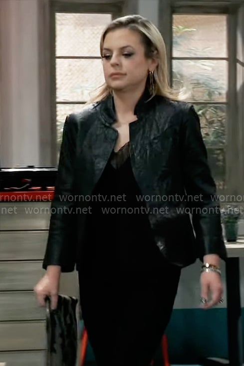Maxie’s crinkled leather jacket on General Hospital