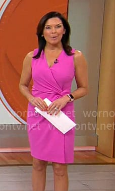 Meg Oliver’s pink sleeveless twist front dress on CBS Mornings