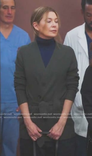 Meredith’s green belted cardigan on Greys Anatomy