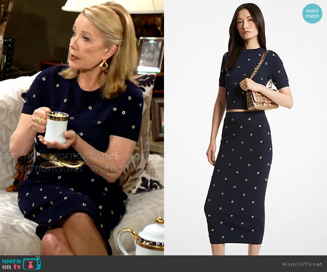 MICHAEL Michael Kors Grommet-Embellished Stretch Viscose Sweater worn by Nikki Reed Newman (Melody Thomas-Scott) on The Young and the Restless