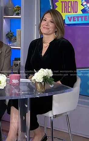 Michelle Collins’s black velvet jumpsuit on Today