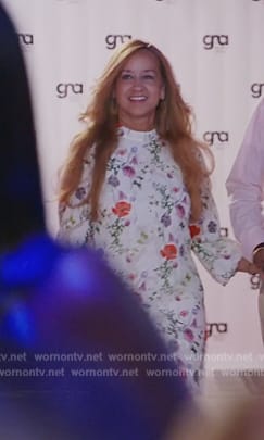 Monica’s white floral print mini dress on The Real Housewives of Potomac