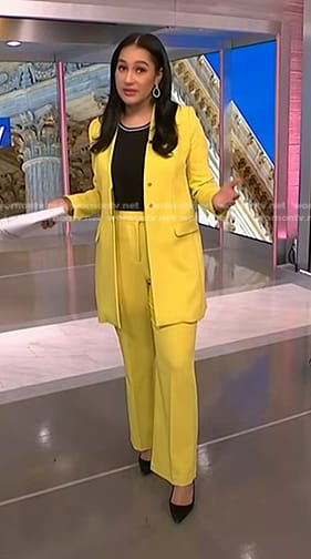 Morgan’s yellow jacket and pants on NBC News Daily