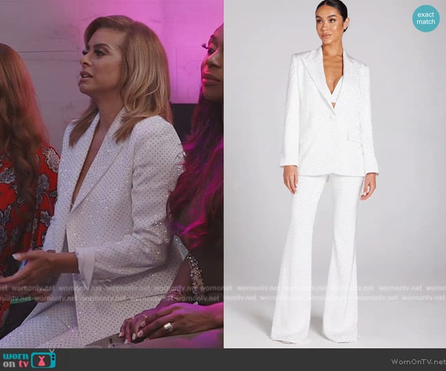 Nadine Merabi Kira White Bra Top worn by Robyn Dixon on The Real Housewives of Potomac