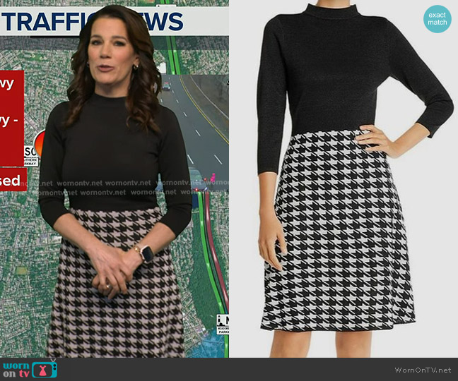 Nanette Lepore Houndstooth Combo Fit & Flare Dress worn by Heather O’Rourke on Good Morning America