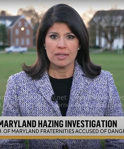 Natalie Brand’s blue tweed coat on CBS Mornings